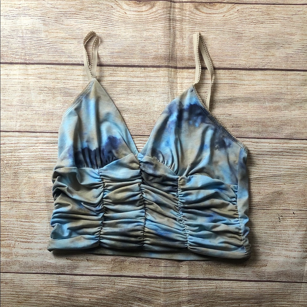 Full Tilt Blue and Tan Ruched Camisole